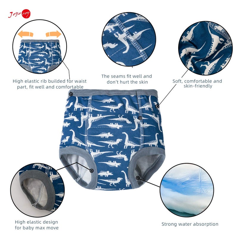 Joyo roy 4Pcs Potty Training Underwear for Boys 100% Cotton Soft Super Absorption Thick Padded Toilet Training Pants Comfortable Toddler Underwear Boys 3T Waterproof Pee Pants with Potty Sticker Chart - Image 2